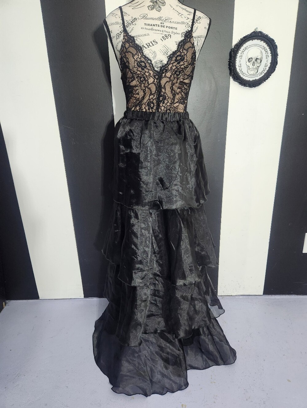 Vintage Black Tiered Maxi Skirt